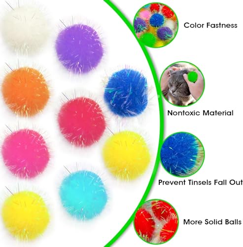 20 Pieces Mix Sizes Sparkle Pom Pom Balls for Cat - Interactive Glitter Balls, Multicolor, Best as Kitten Play Toys… - Image 5