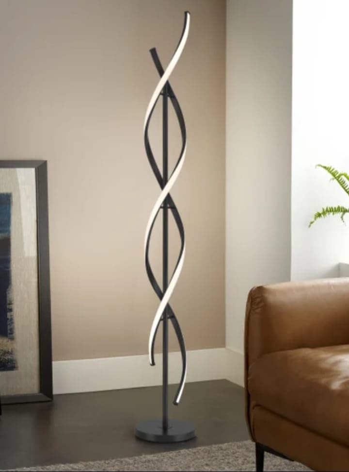 Modern LED Floor Lamp, Spiral Helix Design, Black and White, Contemporary Standing Light for Living Room