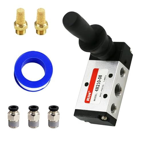 RIH 5 Way 2 Postion Air Hand Lever Operated Valve Pneumatic Solenoid Valve Manual Control Push Pull Valves 4H210-08 (1/4
