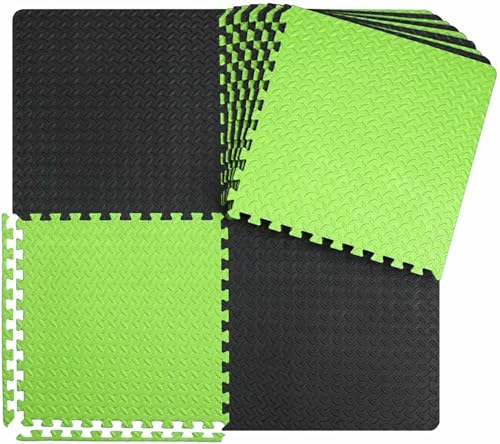 Image of 6 Tiles - 24 Sq Ft. Kids Puzzle Exercise Mat with EVA Foam Interlocking Tiles Play mats and Protective Flooring for Office, Home, School and Gym (Black - Green)