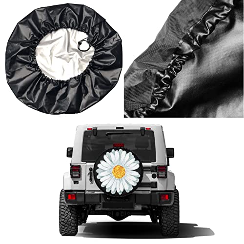 Image of Vintage White Daisy Spare Tire Cover Dust-Proof Wheel Tire Cover Fit Trailer, RV, SUV and Many Vehicle 17 Inch