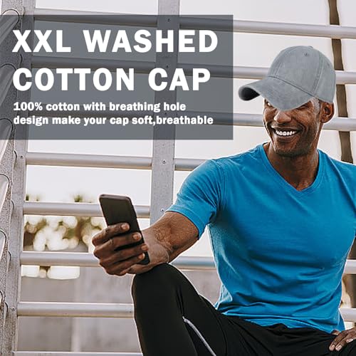 Image of Oversized XL XXL 100% Cotton Basebal Cap Large Dad Washed Sport Cap Unconstructed Low Profilel Hat for Big Head(23.5 inch-25.5 inch)
