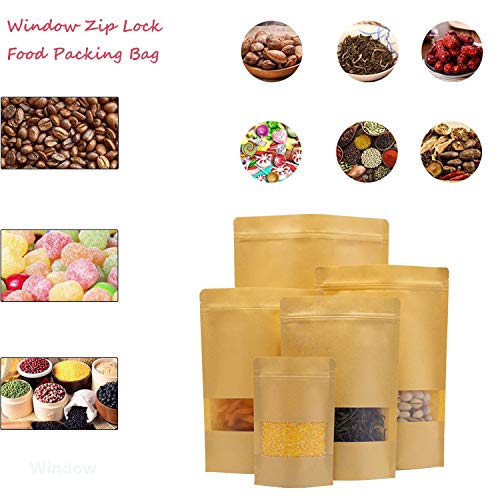 ZAMISS 50 stuks kraftpapieren zakken met helder venster, ritssluiting en inkeping, verzegelen papieren zakken voor levensmiddelen, voor noten, zaden, bonen, koffie, snoep, snacks - Image 5