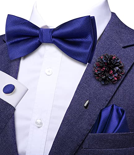 Image of Hi-Tie Bow Ties for Men Pre-Tied Pocket Square with Cufflinks Mens Bowtie Sets for Wedding Formal Party