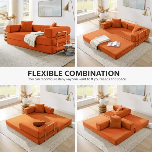 Image of HANXIN Convertible Sleeper Sofa Bed, 78 Inch Folding Floor Mattress Couch with Fixed-Shape Frame, Futon Boneless Couch Lounge Loveseat with Pull Out Bed, No Assembly Required