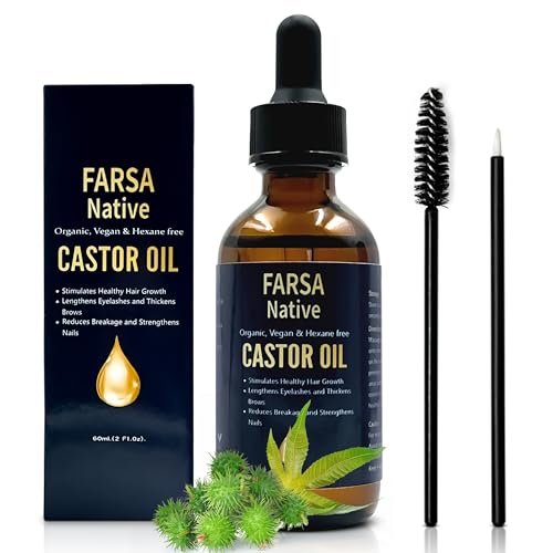 FARSA Native Castor Oil Organic & Vegan, 100 Pure Castor Oil for Hair Growth, Eyelashes, Skin Tightening, Nail Treatment, Natural Cold Pressed Unrefined Hexane-Free & Cruelty-Free Beauty Elixir