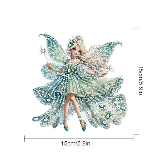 Image of AiYuanzsh Green Butterfly Fairy Diamond Art Painting Hanging Pendant Kit Special Shaped Diamond Dots Art Acrylic Ornaments Diamond Art Painting Pendant for Adult Home Wall Window Decor Gift