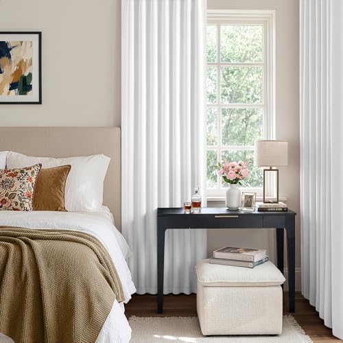 Image of ANRODUO White Back Tab Blackout Curtains 54 Inch Long 2 Panels | Rod Pocket,Thermal Insulated Room Darkening Light Blocking Curtains for Living Room Bedroom Privacy,W42xL54