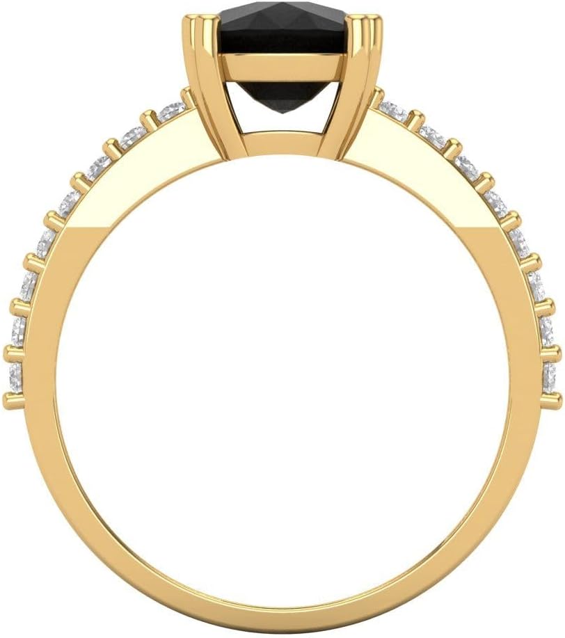 Clara Pucci 3.48 cttw Onyx 14K Yellow Gold Solitaire with Accents Ring for Women - Cocktail Statement Fashion Jewelry Gift (9x7mm, Long Cushion Cut) - Image 4