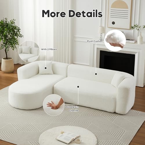 Image of Oversized Sectional Sofa with Chaise with 2 Throw Pillows, 109 inch Modern Luxury Chenille Sofa Extra Wide Seat L-Shape Curved Cloud Couch for Living Room (Left Chaise, Beige)