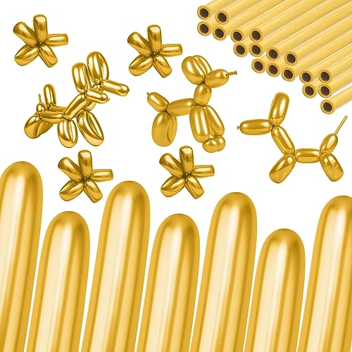 Image of 100Pcs Gold 260 Balloons, Long Balloon for Tying Balloon Arch, Latex Animal Long Skinny Twisty Magic Balloon Twisting Kit for Thanksgiving Halloween Christmas Valentines Day Party Decorations Supplies