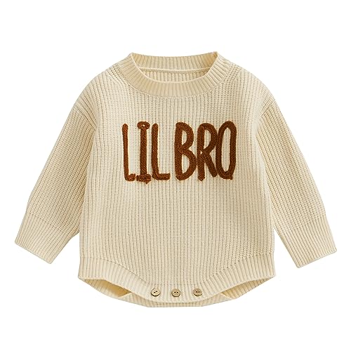 Image of VISGOGO Big Little Sister Matching Sweater Baby Girls Knitted One-Piece Outfits Toddler Brother Sweatshirt Clothes