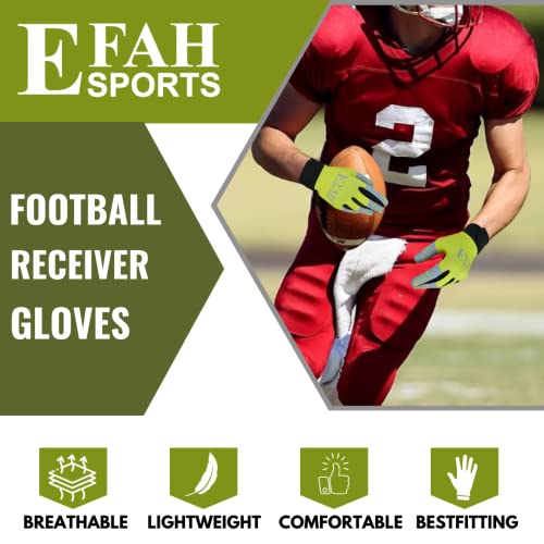 Efah Sports Football Receiver Gloves For Youth Kids Boys Children Adult Soccer Receiver Glove With Strong Silicone Grip Palms (Yellow, Xs, Ambidextrous) #TOP3