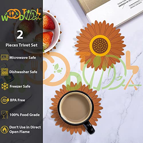 Image of Silicone Trivet Mat - Sunflower Hot Pot Holder Pads - Coasters for Kitchen - Placemat for Hot Dishes - Hot Pads for Table (Set of 4, Meduim, Brown)