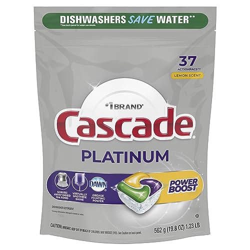 Cascade Platinum Dishwasher Soap Pods, Boost Actionpacs, Lemon, 37 Count Dishwasher Detergent Pods