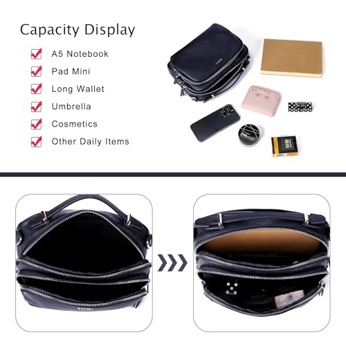 Image of Crossbody Bag,Convertible Top Handle Purse and Satchel for Women | Soft vegan leather; multi pockets; fits A5,iPad mini,long wallet; lightweight organizer for work, travel and weekends