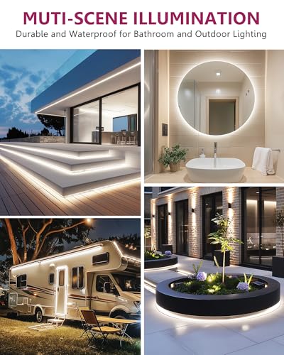 Image of EMITEVER Netural White COB Strip Light 4000K 16.4ft,IP67 Waterproof | 2400LEDs,300+LM /ft,3W /ft,24V UL listed Dimmable Strip for outdoor use,Bathroom,Pool,Patio,Garden(Power Supply Not Included)