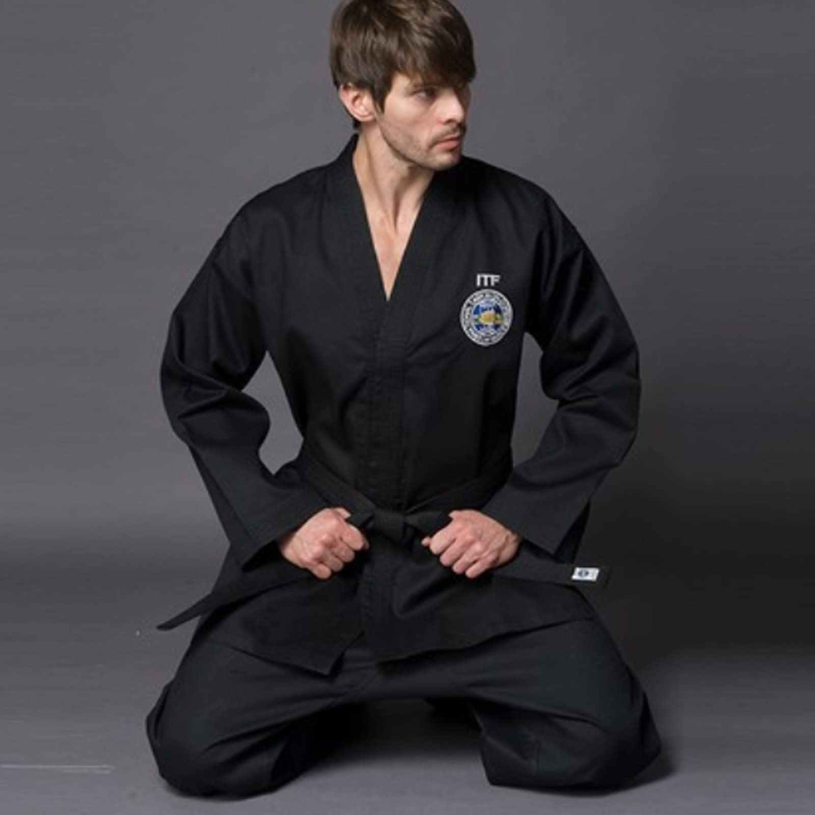 Schwarzer ITF Taekwondo-Anzug für Erwachsene, Bestickter Karate-Anzug Judo-Anzug für Das Judo-Training,Black-160