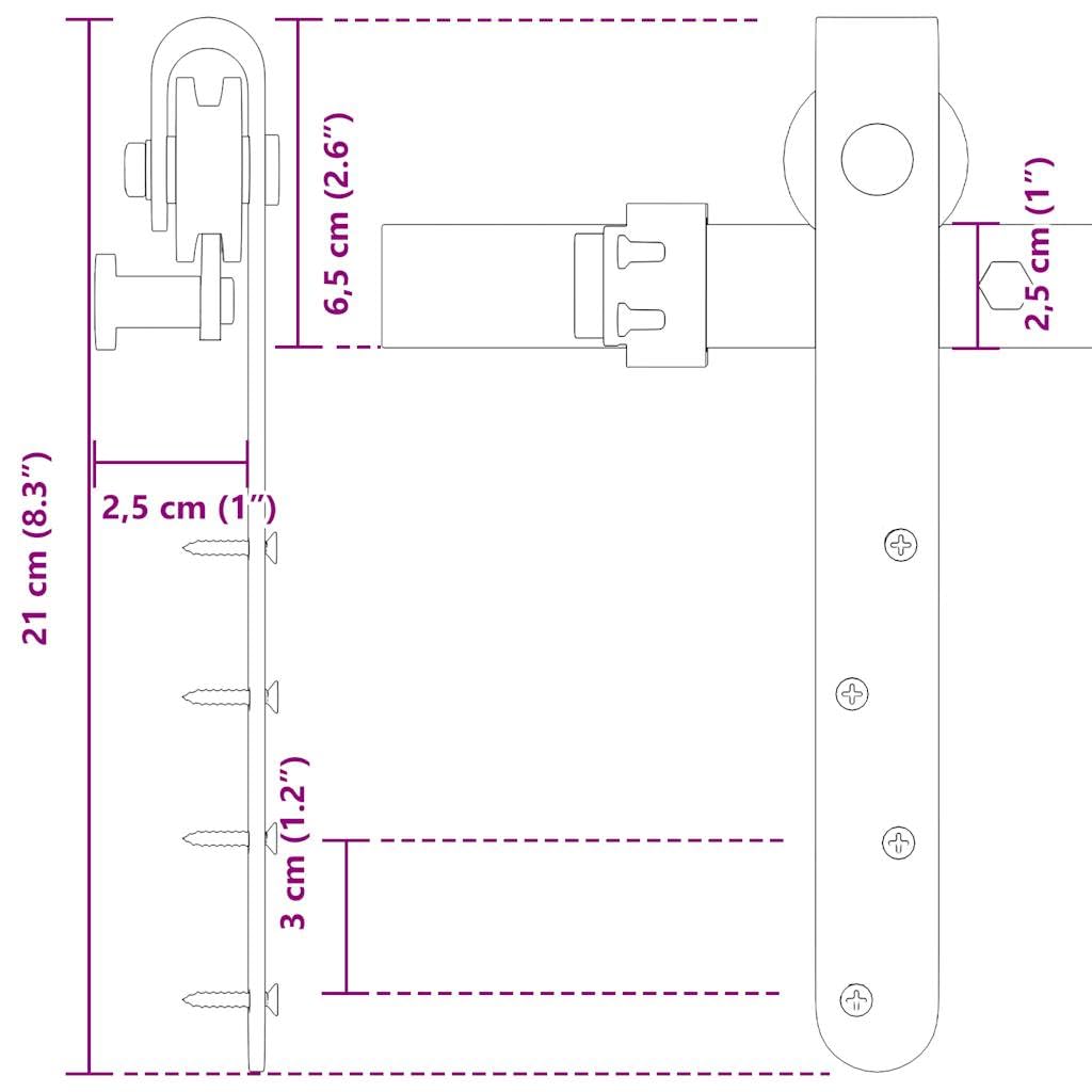 Juego de herrajes para puerta corredera de acero al carbono con recubrimiento en polvo, 213 cm, con ruedas silenciosas para puertas de armario de 22 a 25 mm, incluye tope de puerta, juntas