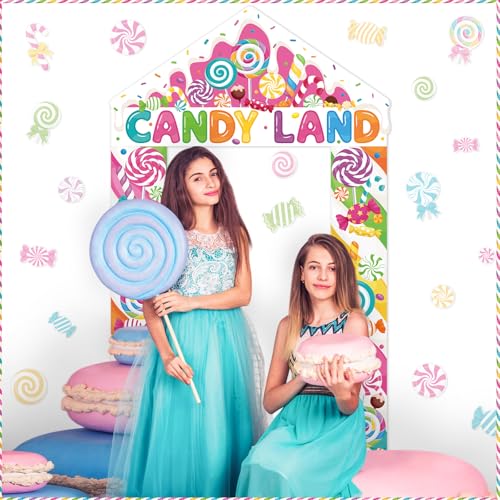 Image of Funrous Candyland Party Decorations Colorful Candy Lollipop Porch Banner Door Sign Candyland Hanging Backdrops Photo Booth Props for Birthday Baby Shower Outdoor Indoor Porch Decor(Pink,Lollipop)