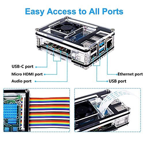 Miuzei Case For Raspberry Pi 4, Raspberry Pi 4 B Case With Fan 35Mm, 4 Pcs Aluminum Heatsinks Support Rpi 4B 8Gb/4Gb/2Gb (No Raspberry Pi Board) #TOP2