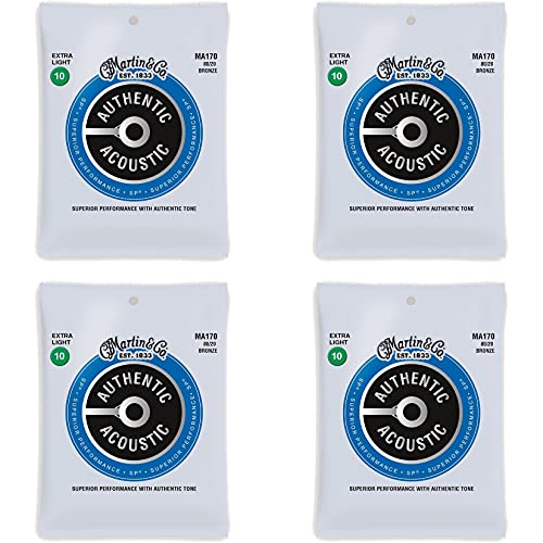  Martin Strings MA170 Authentic Acoustic SP 80/20 Bronzo Acoustic Guitar Strings (4 Packs)