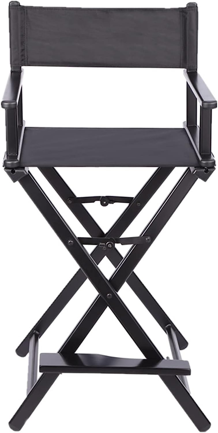 Professioneller faltbarer Direktorssitz - hoher Make-up-Artist-Sitz aus Aluminium für Kunden, tragbarer Regiestuhl, Camping-Chaise (Schwarz)