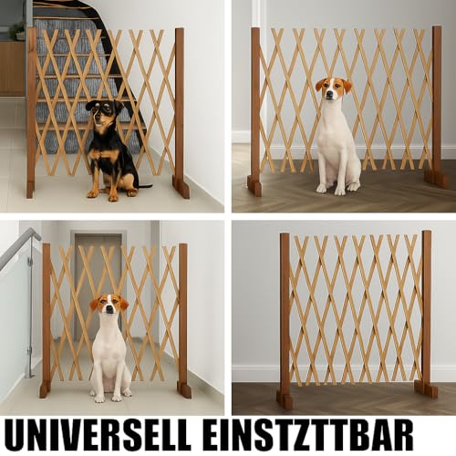Treppenschutzgitter für Hunde - Absperrgitter - Türschutzgitter - Hundeschutzgitter - Hundebarrieren - verstellbar Trennwand - ohne Bohren - 30-117cm breit - aus Holz