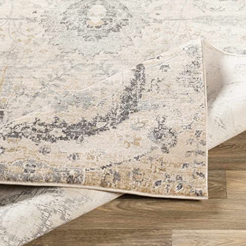 Image of Hauteloom Obsidian Rustic Farmhouse Living Room Bedroom Dining Room Area Rug - Turkish Style - Traditional Floral Look - Bluish Medium Grey, Beige, Light Brown, Cream, Black - 4'3 inch x 5'7 inch