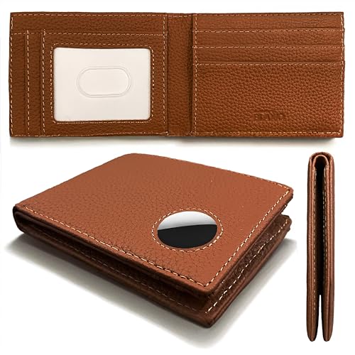 AirTag Wallet Mens Wallet with 9 Card Slots Air Tag Wallet Card Holder RFID Blocking Bifold Gifts for Men (Lychee Leather)