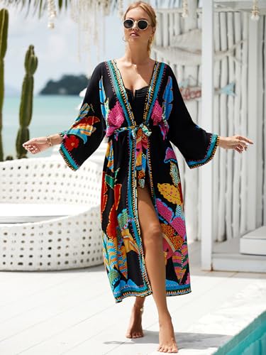 Women Casual Open Front Lightweight Cardigan Long Beach Kimono Cover Up4
