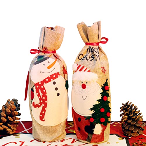 Regendeko 2pcs Weihnachten Flaschen Deko Weinflaschen Taschen Weihnachten Weinflaschen Abdeckung Tischdekoration Cover