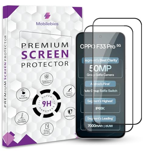 Image of Premium Tempered Glass Screen Protector Guard For Oppo F33 Pro 5G (6.57 Inch, Pack of 2) | Edge to Edge Coverage With Easy to installation kit