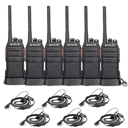 Retevis RT24 Walkie Talkie Recargable, Pinganillo Walkie Talkie Profesionales PMR446 sin Licencia 16 Canales CTCSS DCS, Cargador USB Walkies Largo Alcance con Auriculars (3 Pares, Negro)