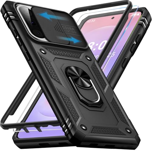 Giyer Cover per Samsung Galaxy A37 5G Custodia con Vetro Temperato, Antiurto Grado Militare 360° Anello Supporto Armor Bumper Case, Antiurto per Samsung A37 5G Cover (Nero)