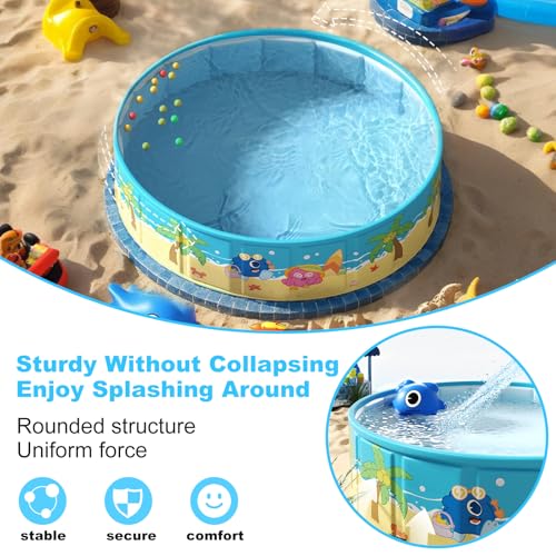 Image of Foldable Swimming Pool for Kids 47.2 inchx17.7 inch Hard Plastic Portable Dog Pool Anti-Slip Collapsible Pets Bathtub Kiddie Pool Indoor Outdoor Backyard (JellieMons 48'')