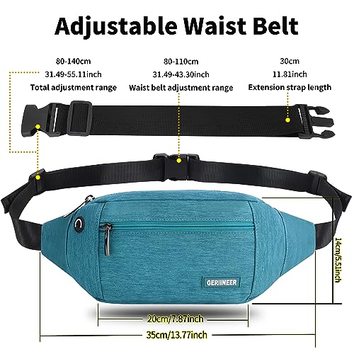Bauchtasche Gürteltasche mit Einem 30 cm Verlängerten Gürtel Damen und Herren Bauchtasche Geeignet für Reise Sport Running und Alle Outdoor Aktivitäten Hüfttasche Damen Herren Sport (Blaugrün)
