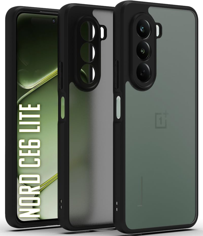 Image of RIGGEAR Shockproof Sleek Hybrid Armor Back Cover Case for OnePlus Nord CE6 Lite 5G / Nord CE 6 Lite 5G (Smoke Black Matte PC + Black TPU Bumper)