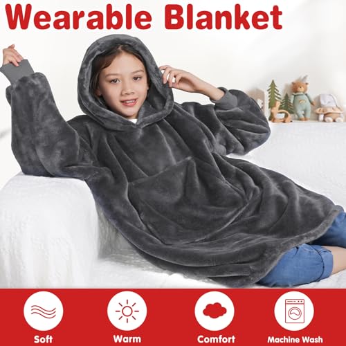 Image of Waitu Wearable Blanket for Kids, Cozy Wearable Blanket Hoodie for Teens Girls and Boys, Warm Hoodie Blanket Sweatshirt Gift for Teenage, Gray
