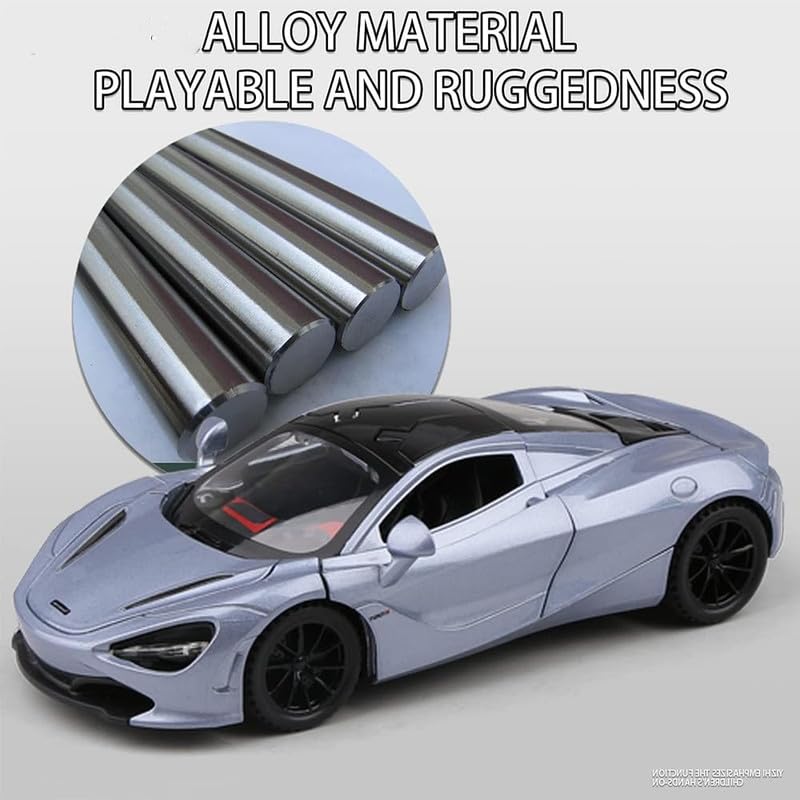 Image of Kids Model 1:32 Mc-Laren 720s Die Cast Metal Car Pull Back Action Opening Doors with Realistic Engine Sound Lights Toy Car Gift for Boys - Silver