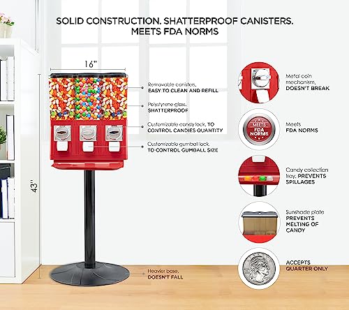 Boldworks GUMBALL VENDING MACHINE Candy Vending Machine Triple Candy Machine Dispenser Commercial Gumball Machine thumb #1
