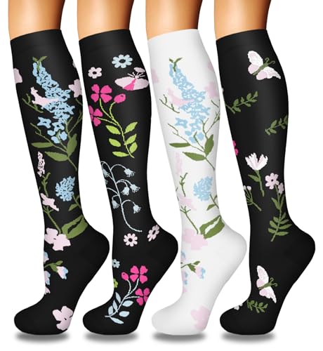 Image of Iseasoo 4 Pairs Compression Socks for Women Circulation-Best Support for Nurses,Running,Athletic,Travel