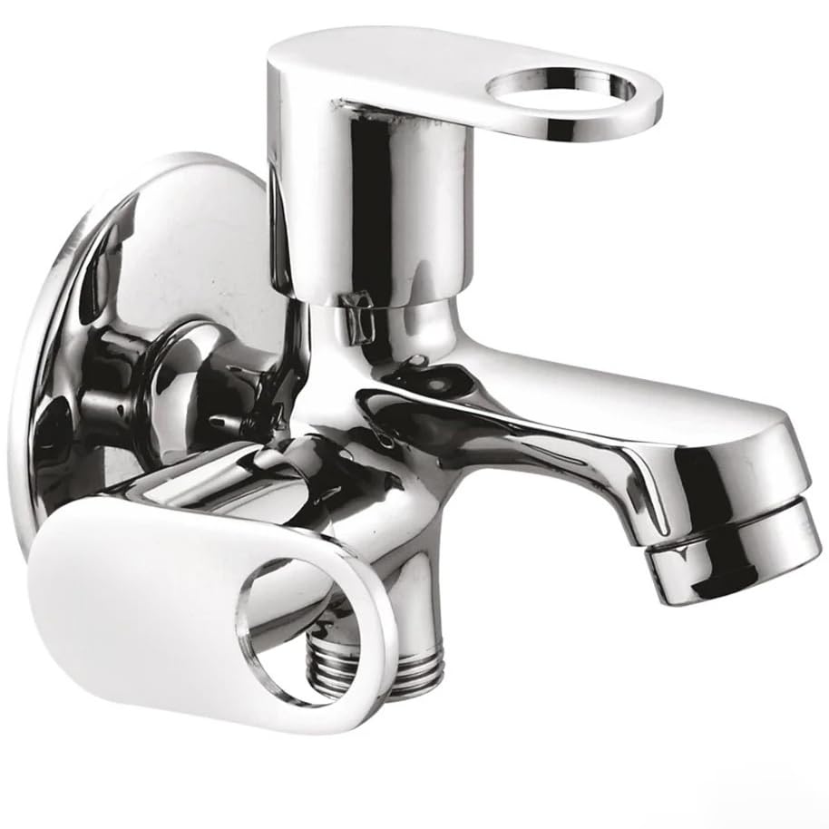 Image of Tapsa Prime Series Two Way Bib Cock|Two Way Taps|2 in 1 Bib Tap (Pack of 1) for Bathroom /Kitchen & Toilet Taps with Wall Flange Bib Tap Faucet (Wall Mount Installation Type)