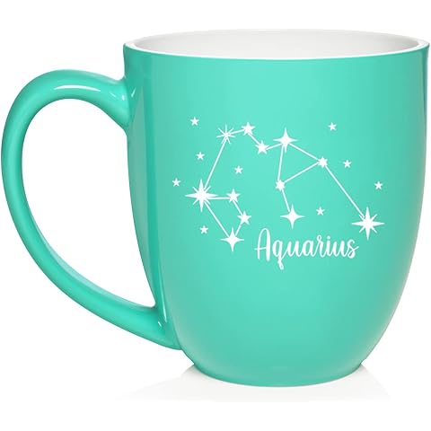 Daylor Star Zodiac Horoscope Constellation Ceramic Coffee Mug Tea Cup Gift (16oz Teal) Aquarius