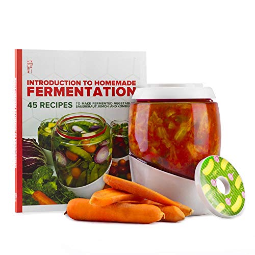 Mortier Pilon - Fermentation Kit with 2L Glass Fermentation Crock, Lid, Weight and 45 Recipe Book â€“ Make Sauerkraut, Kimchi, Pickles Or Any Fermented Probiotic Foods