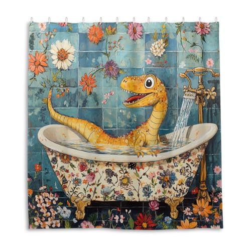 Rideau de douche dinosaure en polyester imperméable 168x183 cm avec crochets