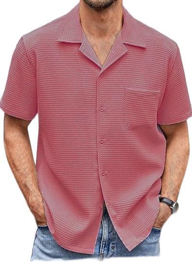 Image of Casual Waffle Knit Shirt for Men Stylish Half Sleeve Mens Shirts M to 3XL