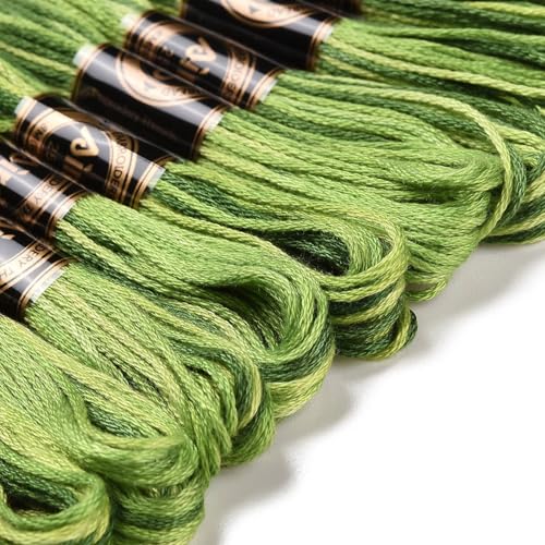 Image of FASHEWELRY 10 Skeins Embroidery Floss Friendship Bracelet String Threads 6-Ply 0.5mm Green Cross Stitch Embroidery Thread for Sewing Bracelet Making Stitching Crafts