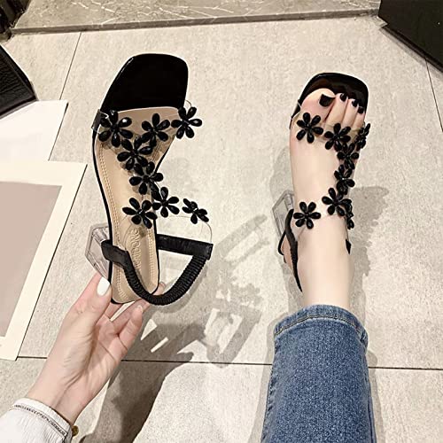 Sandales de fleur en strap de la mode avec talon transparent stable - 6