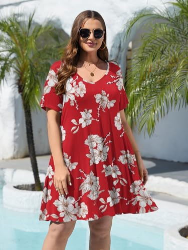 Image of BELAROI Women Casual Summer Dresses Loose Tshirt Beach Sundress V Neck Plus Size Swing Tunic Pockets